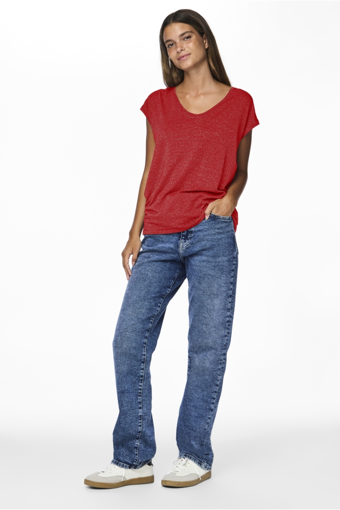PCBILLO TEE LUREX STRIPES JRS NOOS 17078572 POPPY RED